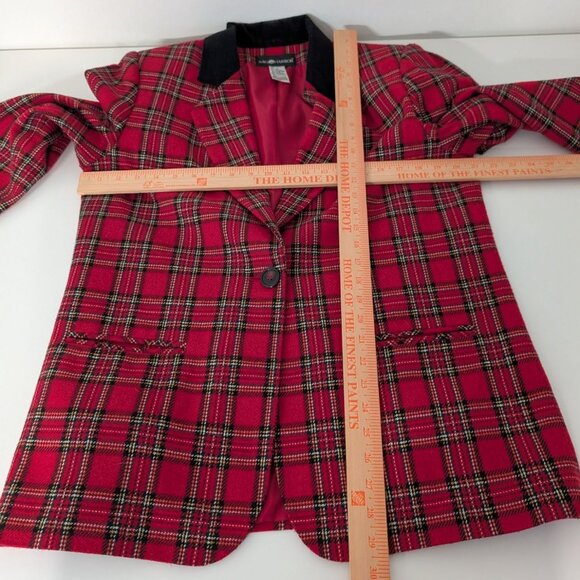 Vintage Sag Harbor Plaid Blazer Womens Size 12 Red Wool Blend Velvet Collar - Picture 7 of 9